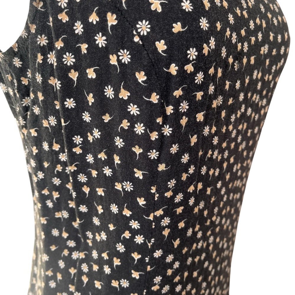 Vintage 80s midi tank dress black shabby chic ditzy floral rayon S - Picture 9 of 14